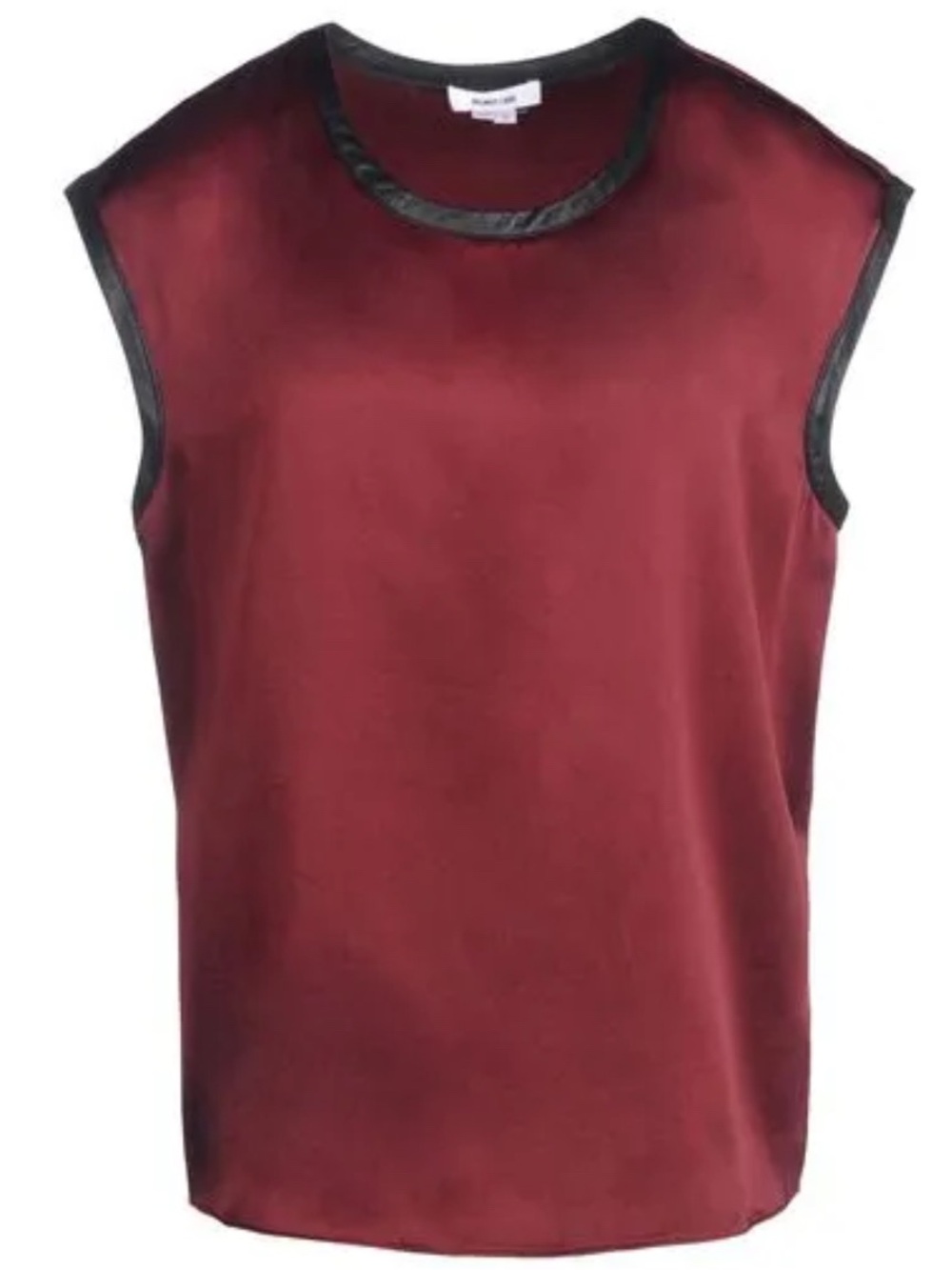 Helmut Lang Red Lamb Leather Trim Satin Blouse Top Approx Size L